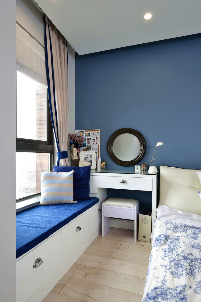 卧室,背景墙,简约,美式,蓝色