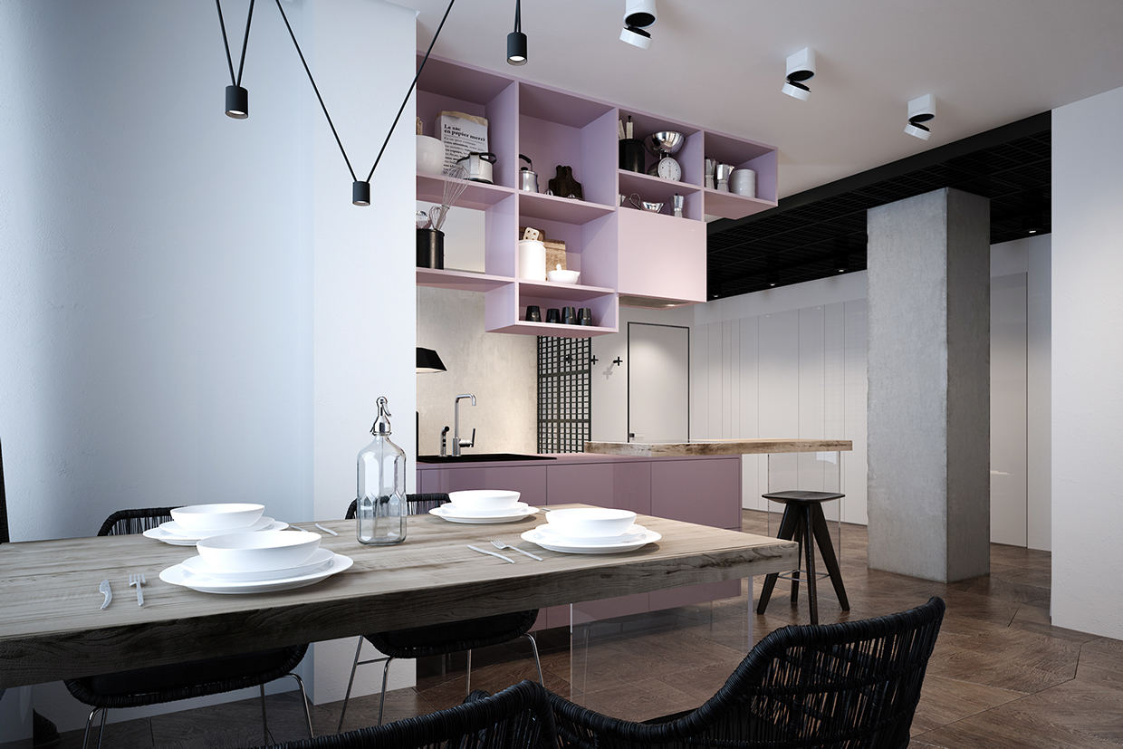 餐厅,厨房,橱柜,其它,简约,紫色