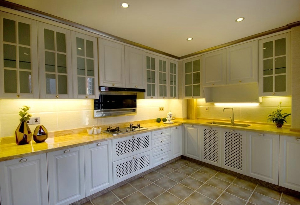 厨房,橱柜,美式,白色,黄色