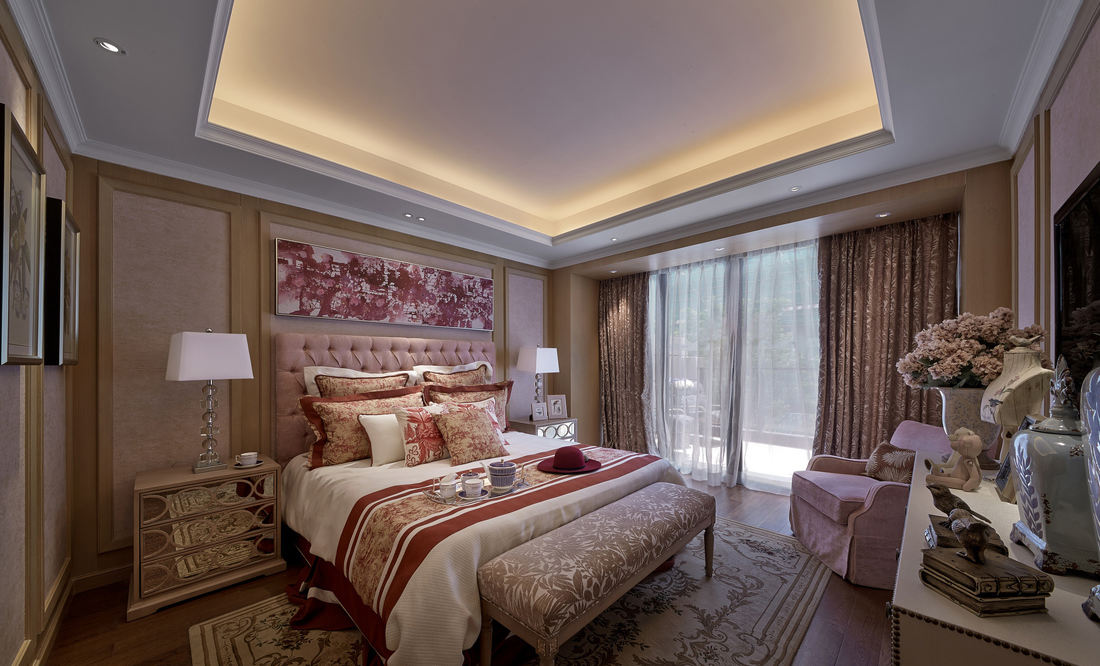 卧室,窗帘,其它,新古典,白色,红色,粉色,咖啡色