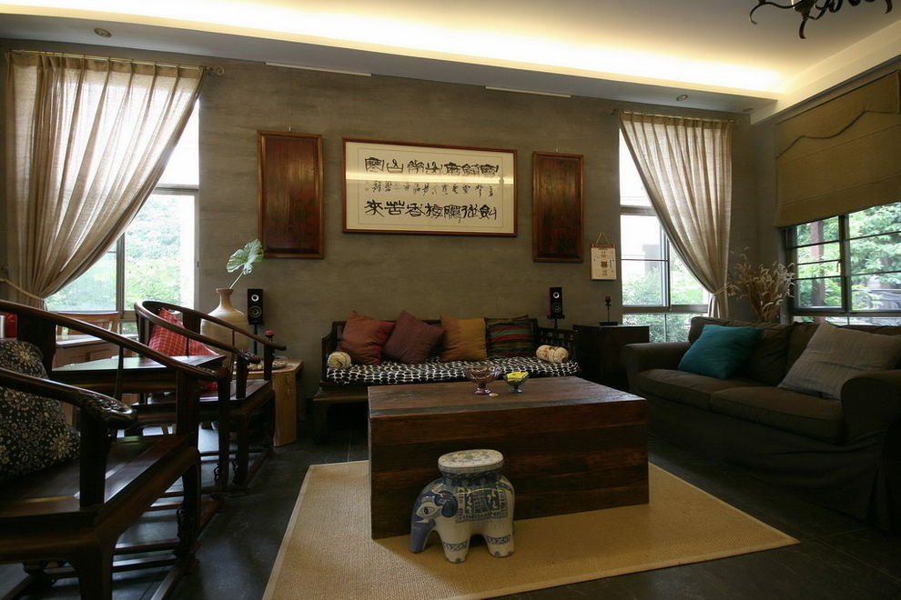 客厅,窗帘,其它,中式,咖啡色