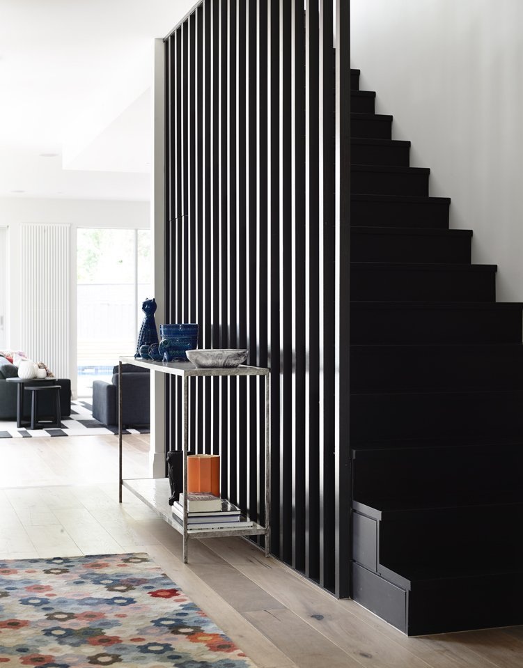 时尚黑色系简约墨尔本风格木质栅栏隔断楼梯设计