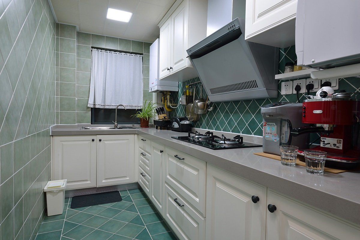 厨房,橱柜,美式,绿色,白色