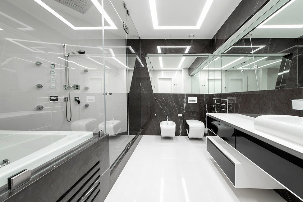 华丽高端未来感的黑白卫生间干湿分区设计