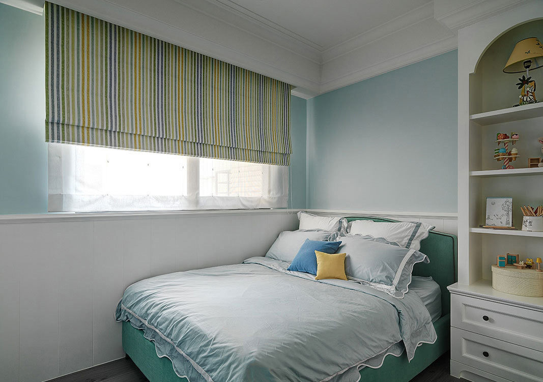卧室,窗帘,美式,白色,黄色,绿色,蓝色