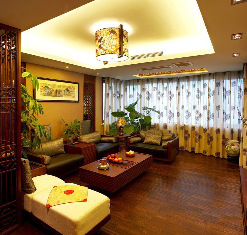 客厅,背景墙,吊顶,窗帘,其它,中式,白色,黄色,绿色,黑色,咖啡色