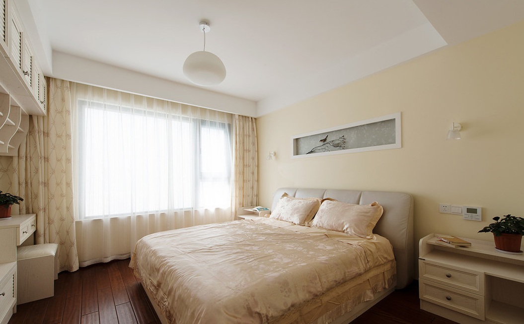 卧室,背景墙,吊顶,窗帘,其它,简约,白色,米色