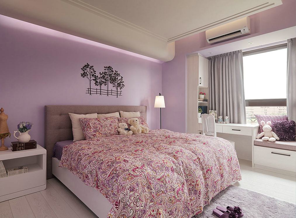卧室,背景墙,田园,紫色