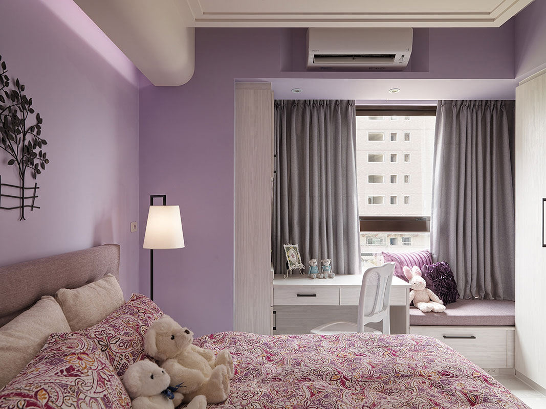 卧室,飘窗,田园,紫色