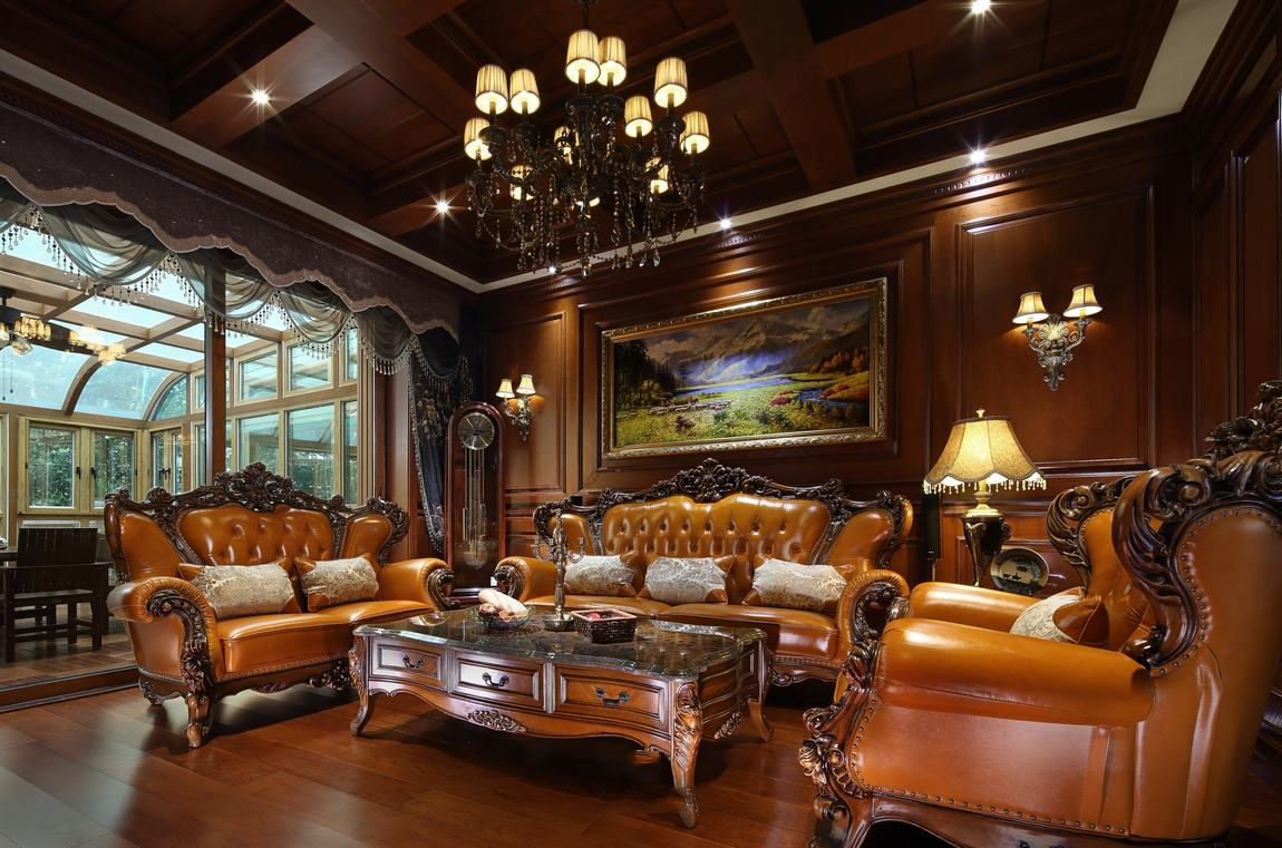高端实木美式豪华别墅客厅装修欣赏图