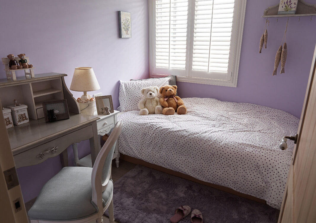 儿童房,背景墙,窗户,其它,美式,白色,紫色,咖啡色