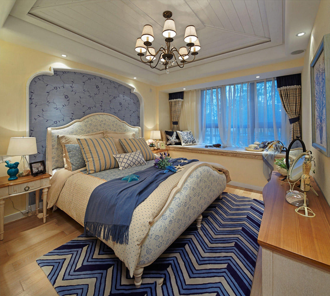 卧室,其它,地中海,米色,蓝色