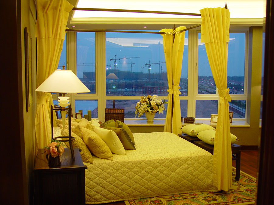 现代中式装修景观卧室窗户设计