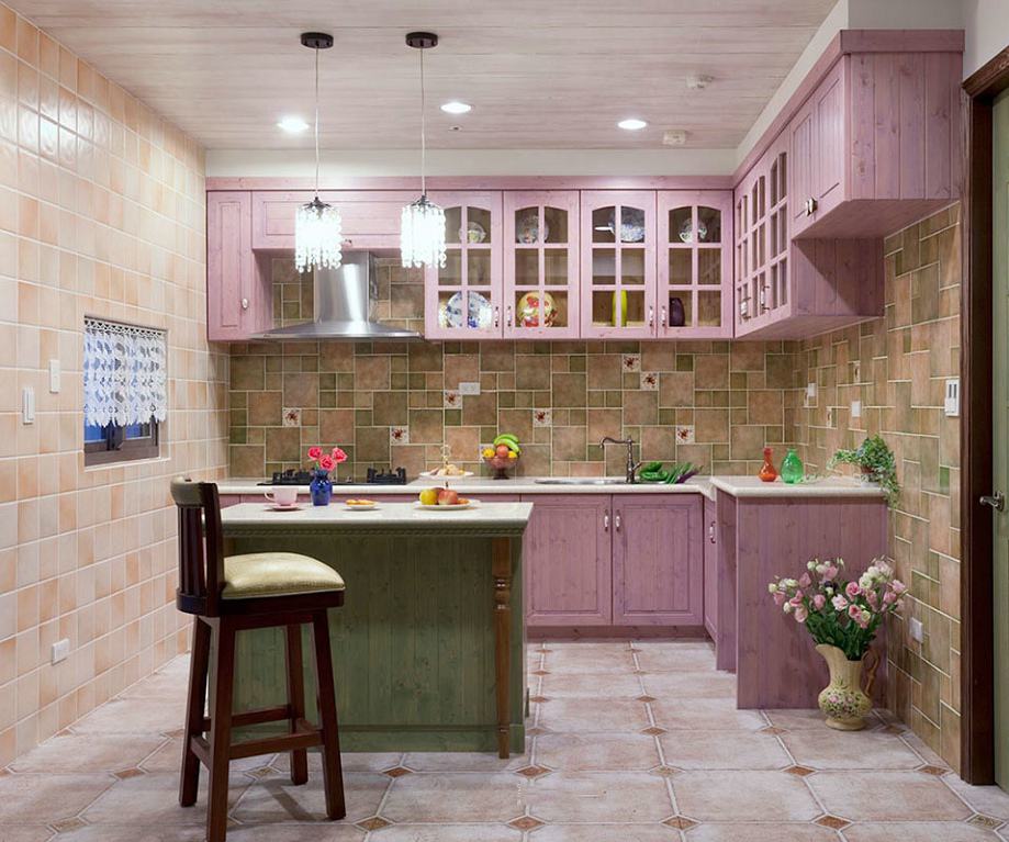 厨房,橱柜,田园,粉色,紫色