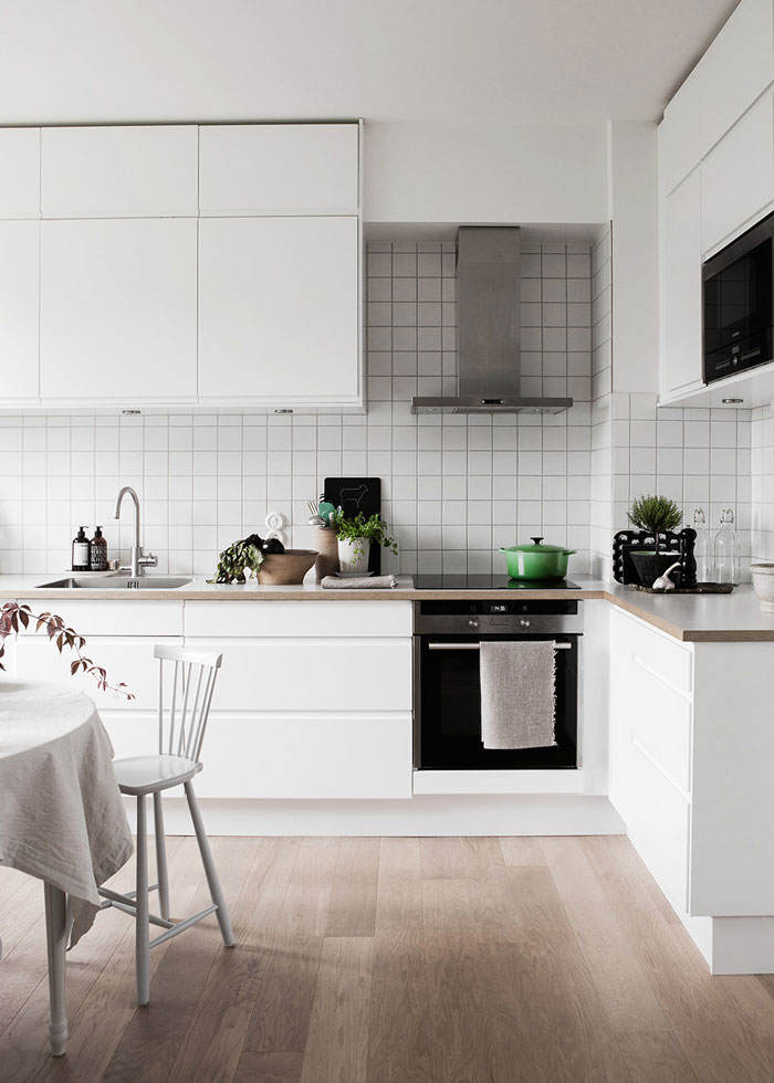 素雅北欧风厨房白色L型橱柜效果图