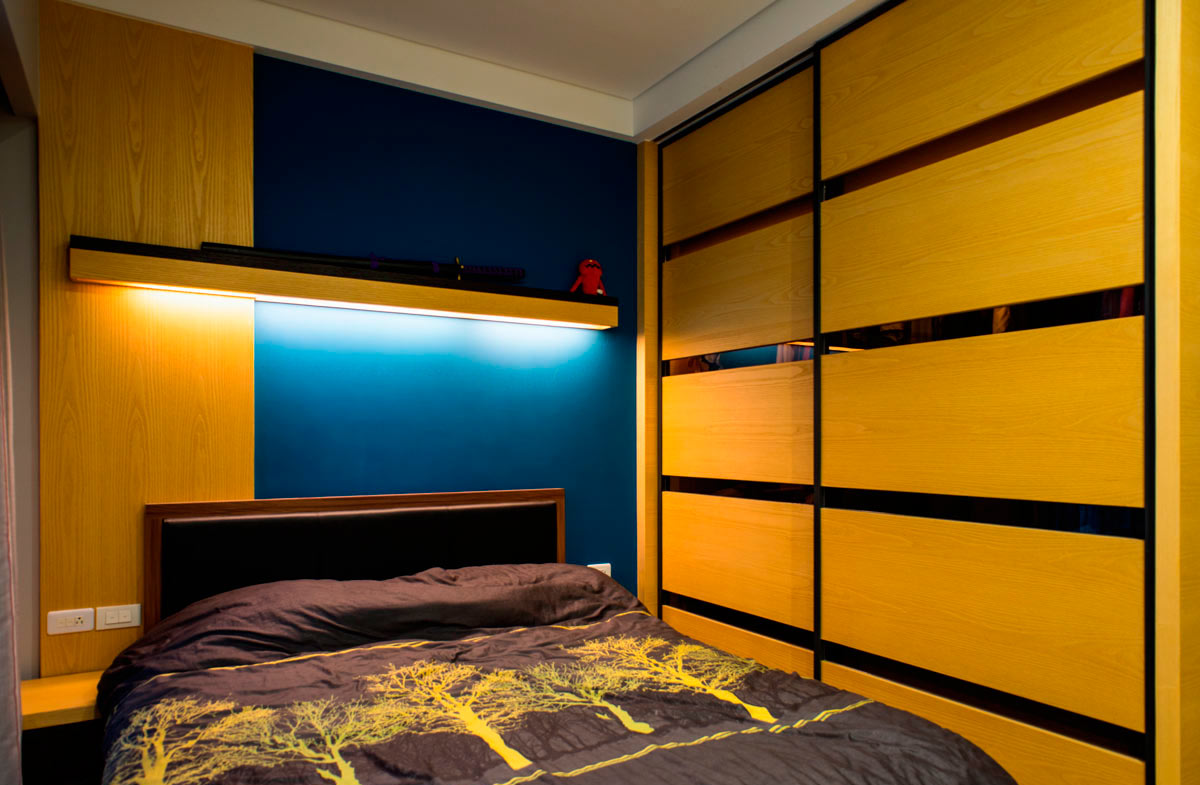卧室,背景墙,现代,日式,黄色,蓝色