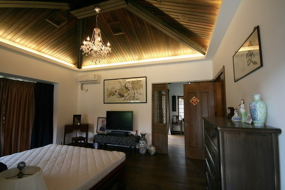 卧室,吊顶,中式,白色,咖啡色