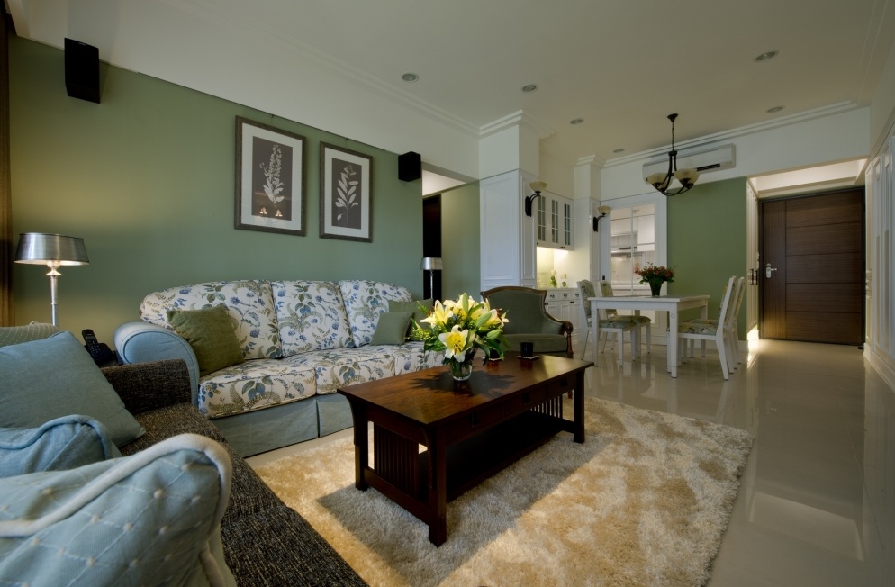 客厅,餐厅,背景墙,美式,绿色