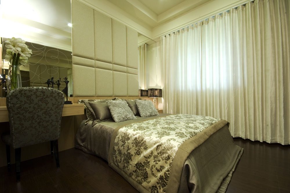 卧室,窗帘,现代,米色