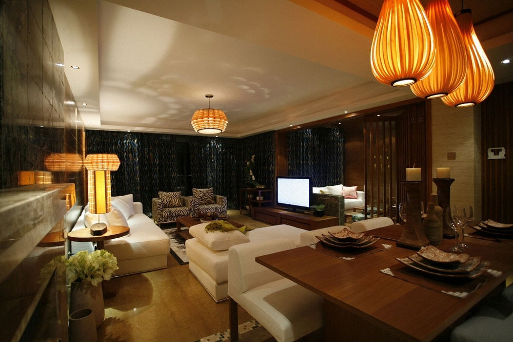 静谧稳重东南亚装饰风格三居客厅设计案例图