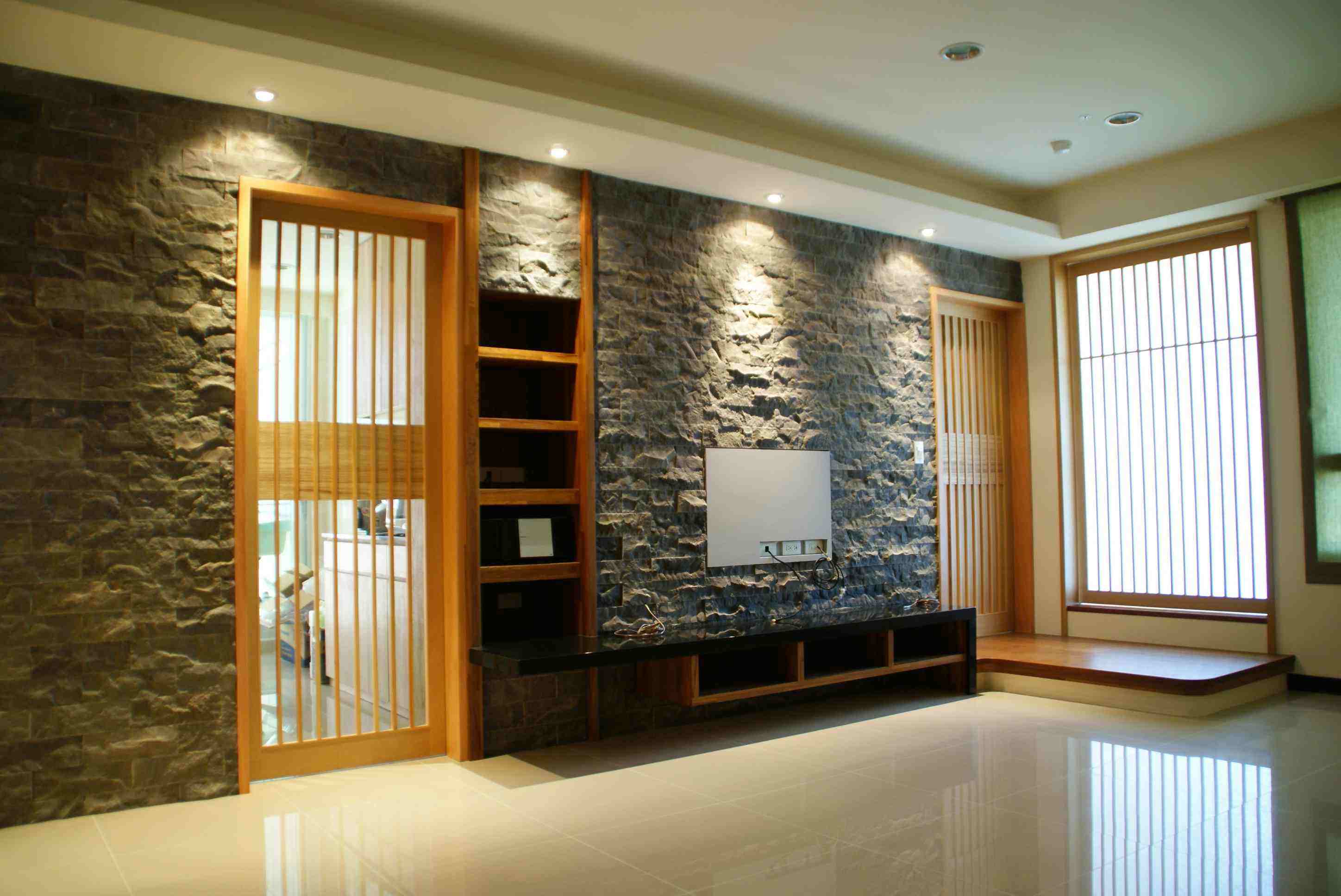 创意日式客厅石材背景墙装饰设计
