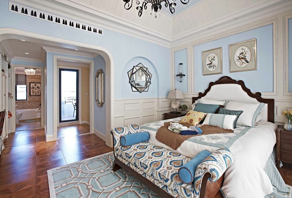 卧室,背景墙,隔断,其它,现代,欧式,白色,蓝色