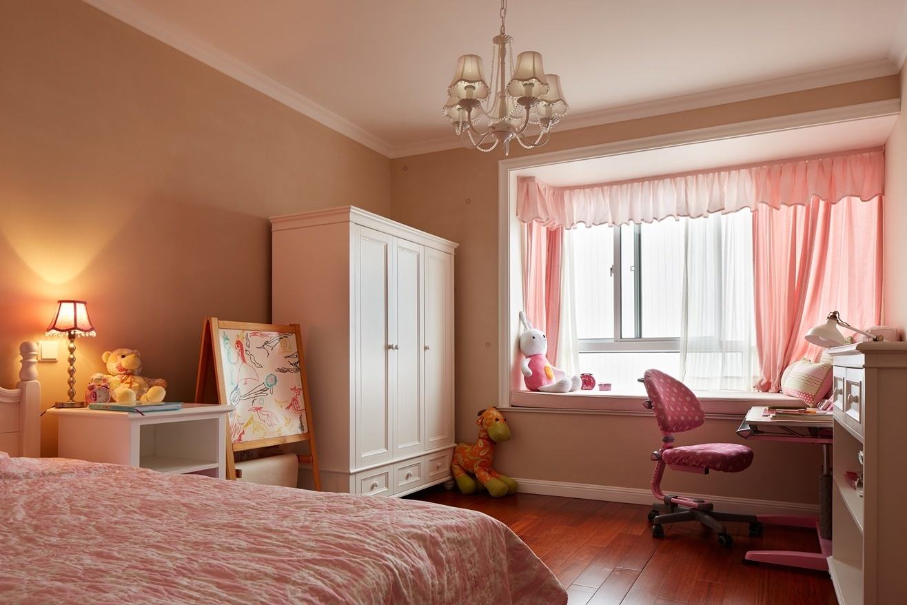 儿童房,飘窗,美式,粉色