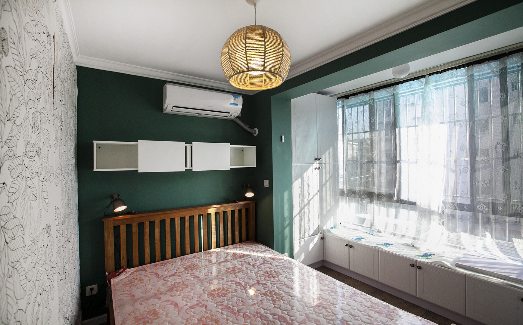 卧室,背景墙,美式,绿色