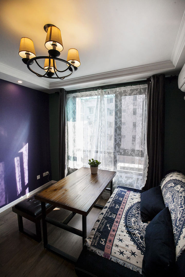 紫色美式新古典客厅背景墙效果图