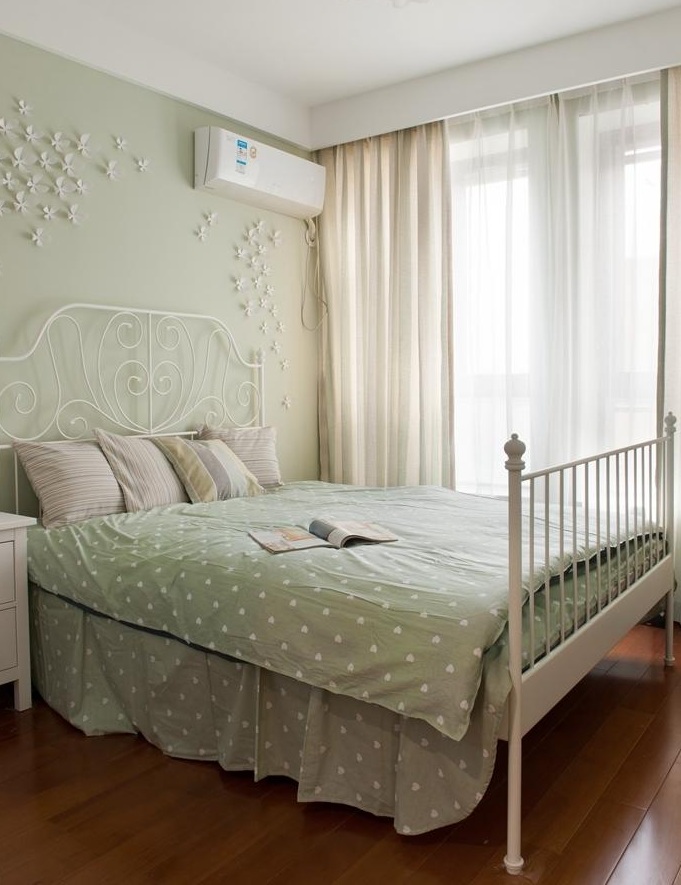 卧室,背景墙,其它,美式,现代,绿色,米色,白色