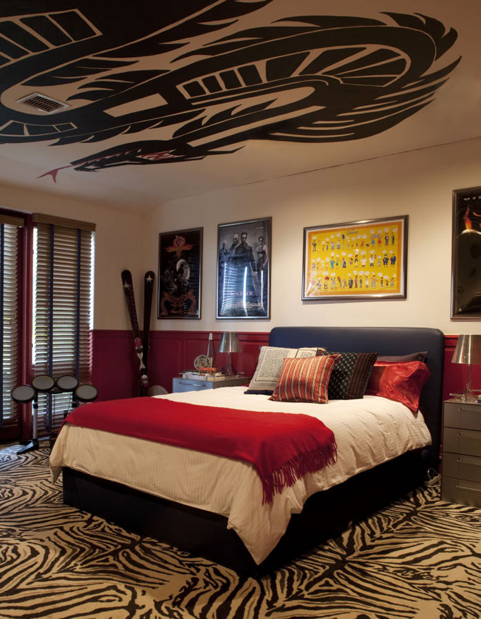 卧室,吊顶,美式,白色,黑色,红色