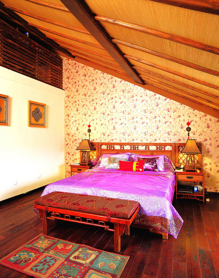 卧室,吊顶,背景墙,东南亚,橙色