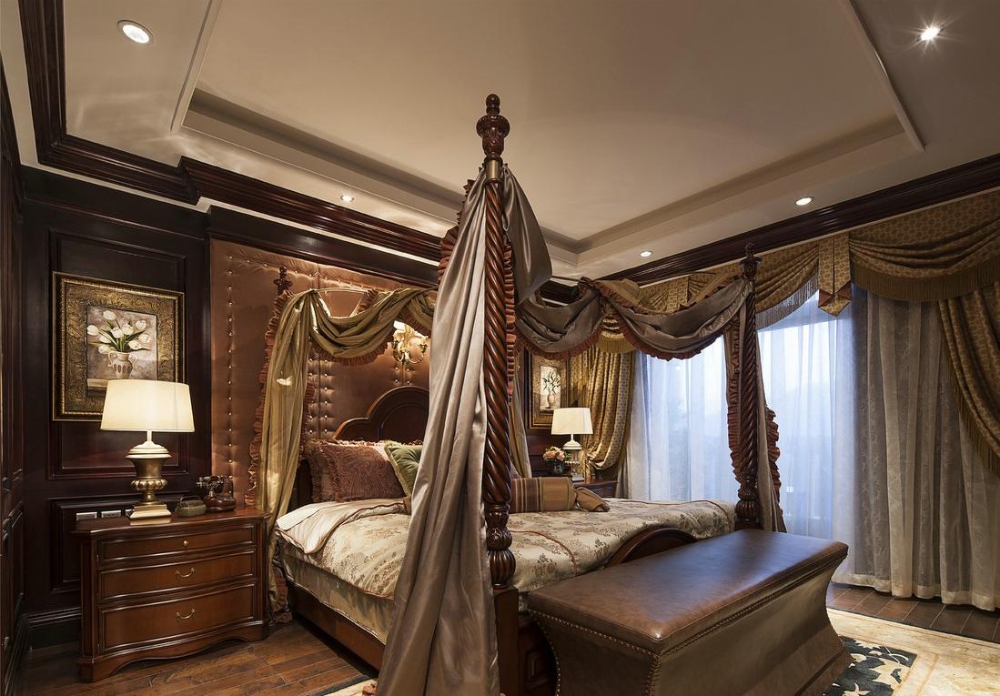 卧室,窗帘,其它,欧式,黄色,红色,咖啡色