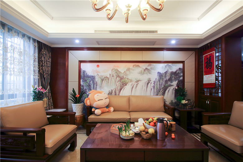 客厅,背景墙,中式,新古典,白色,红色