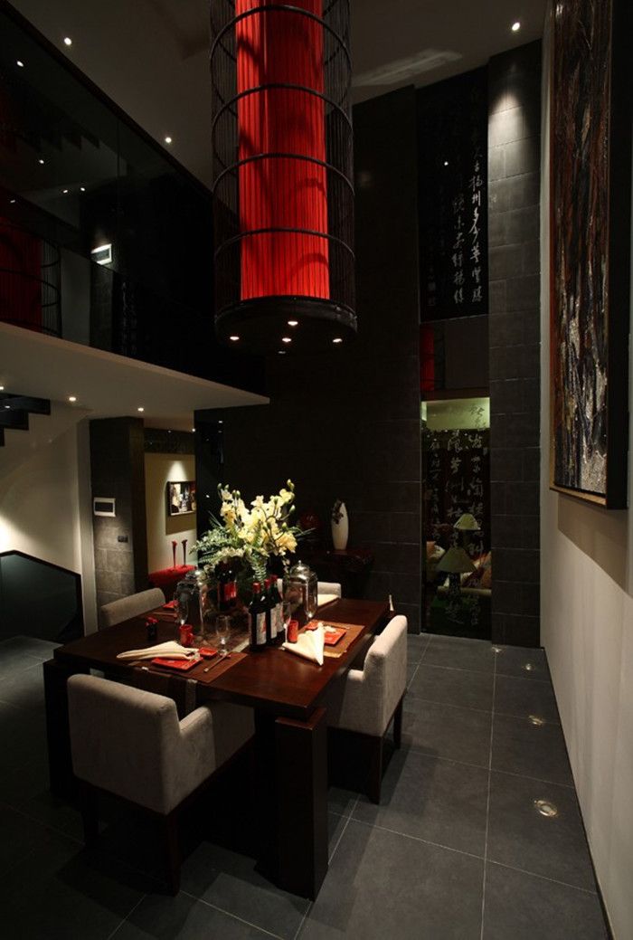 餐厅,背景墙,其它,现代,中式,红色,黑色