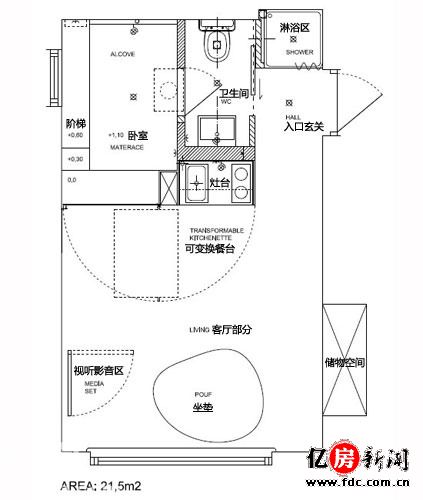 极致小<a href="https://zixun.jia.com/tag/2624/" style="text-decoration:underline;" target="_blank">户型装修</a> 功能完备的21㎡迷你装修