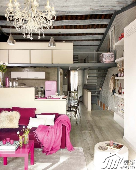 时尚loft风 粉色公寓演绎后工业粗狂美