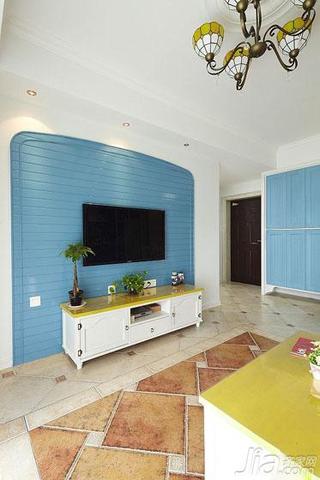 地中海风格二居室90平米客厅电视背景墙电视柜效果图