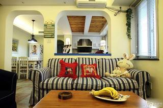 地中海风格二居室80平米开放式厨房隔断沙发效果图