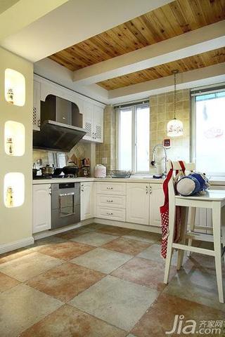 地中海风格二居室80平米开放式厨房吊顶设计图