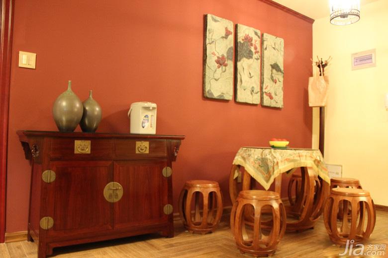,二居室装修,90平米装修,混搭风格,餐厅,餐厅背景墙,红色