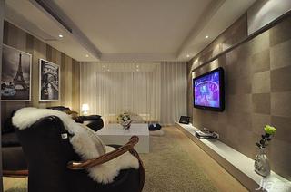现代简约风格三居室120平米客厅电视背景墙窗帘效果图