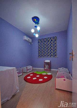 现代简约风格三居室紫色120平米儿童房地板效果图