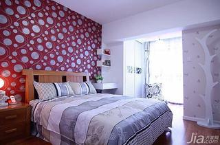 宜家风格二居室红色90平米卧室卧室背景墙设计