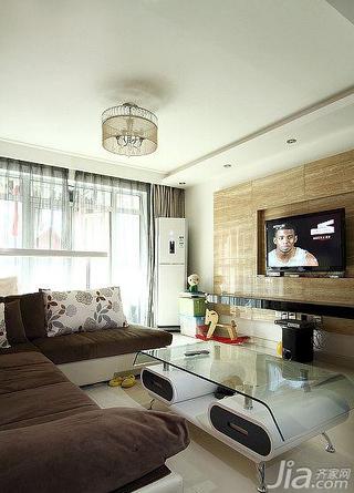 简约风格二居室80平米客厅电视背景墙茶几效果图
