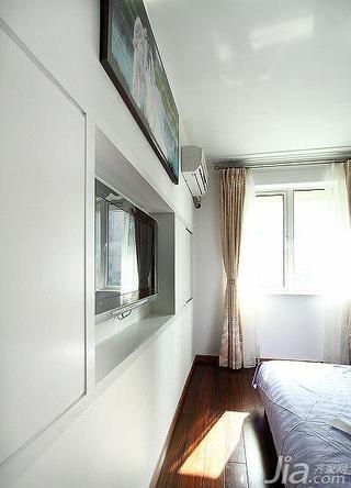 简约风格二居室白色80平米卧室电视背景墙设计图