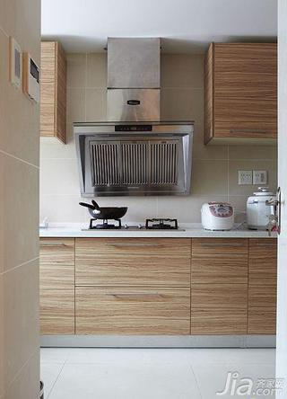 现代简约风格复式原木色140平米以上厨房橱柜安装图