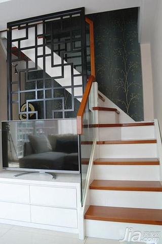 混搭风格复式100平米楼梯电视柜图片