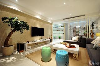 中式风格三居室140平米以上客厅电视背景墙茶几效果图