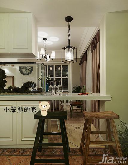 ,三居室装修,130平米装修,美式风格,吧台,吧台椅,灯具